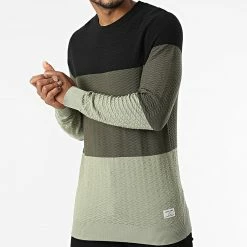 Meilleure vente 🌟 Pull Lawson Blocking Vert Kaki Noir de Jack And Jones 😉 -Jack And Jones Soldes jack and jones 287047 12192550 BLACK 20211007T150916 03