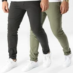 Coupon ❤️ Lot De 2 Pantalons Chino Marco Dave Vert Kaki Noir de Jack And Jones 🔥