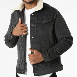 Nouveau 🌟 Veste Velours Col Mouton Alvin Sherpa Corduroy Gris Anthracite de Jack And Jones 🔥