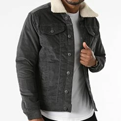 Nouveau 🌟 Veste Velours Col Mouton Alvin Sherpa Corduroy Gris Anthracite de Jack And Jones 🔥 -Jack And Jones Soldes jack and jones 287087 12194295 ASPHALT 20211007T151040 03