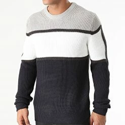 De gros ⭐ Pull Delfield Bleu Marine Gris Blanc de Jack And Jones 😀