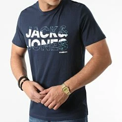 Meilleur prix 🧨 Tee 👚 Shirt Carson Bleu Marine de Jack And Jones 😀 -Jack And Jones Soldes jack and jones 291589 12206683 NAVY BLAZER 20211115T150618 03