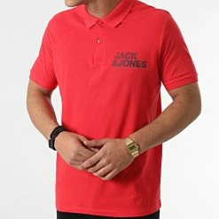 Grosses soldes 😍 Polo Manches Courtes Floki Rouge de Jack And Jones ⭐ -Jack And Jones Soldes jack and jones 291735 12202153 RIBBON RED 20211115T152813 03