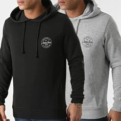 Meilleure vente 🤩 Lot De 2 Sweats Capuche More Noir Gris Chiné de Jack And Jones 🌟