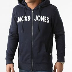 De gros 🌟 Sweat Zippé Capuche Navy Bleu Marine de Jack And Jones 🌟