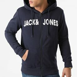 De gros 🌟 Sweat Zippé Capuche Navy Bleu Marine de Jack And Jones 🌟 -Jack And Jones Soldes jack and jones 292044 12189800 NAVY BLAZER 20211118T123131 03