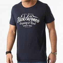 Meilleure vente 🎁 Tee 👕 Shirt Gerald Bleu Marine de Jack And Jones ✨