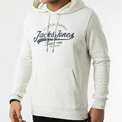 Top 10 ✨ Sweat Capuche Retro Gris Clair Chiné de Jack And Jones ❤️ -Jack And Jones Soldes jack and jones 293520 12206713 WHITE MELANGE 20211201T160410 01