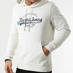 Top 10 ✨ Sweat Capuche Retro Gris Clair Chiné de Jack And Jones ❤️