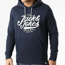 Sortie ✔️ Sweat Capuche Retro Bleu Marine de Jack And Jones 🎉