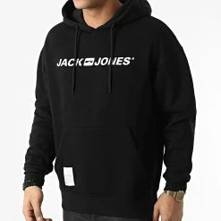 Coupon 🥰 Sweat Capuche Remember Large Logo Noir de Jack And Jones 🔥