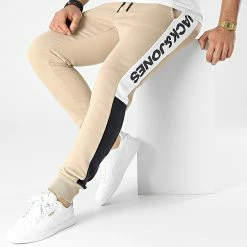 Nouveau ❤️ Pantalon Jogging A Bandes Will Logo Blocking Beige de Jack And Jones 💯 -Jack And Jones Soldes jack and jones 294294 12197199 CROCKERY 20211207T160208 03