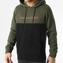 Vente flash 🎉 Sweat Capuche Urban Blocking Vert Kaki de Jack And Jones 😉