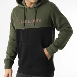 Vente flash 🎉 Sweat Capuche Urban Blocking Vert Kaki de Jack And Jones 😉 -Jack And Jones Soldes jack and jones 295451 12190441 FOREST NIGHT 20211217T162024 03