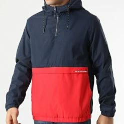 Remise 🎉 Coupe-Vent Barton Bleu Marine Rouge de Jack And Jones 🎁