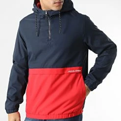 Remise 🎉 Coupe-Vent Barton Bleu Marine Rouge de Jack And Jones 🎁 -Jack And Jones Soldes jack and jones 295460 12200634 NAVY BLAZER BLOCKING 20211217T151840 03