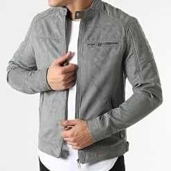 Bon marché 🧨 Veste Biker Suédine Rocky Gris de Jack And Jones 💯