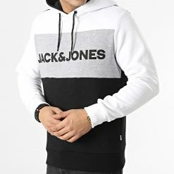 Budget 🎁 Sweat Capuche Logo Blocking Noir Blanc de Jack And Jones 🔔
