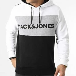 Budget 🎁 Sweat Capuche Logo Blocking Noir Blanc de Jack And Jones 🔔 -Jack And Jones Soldes jack and jones 296044 12172344 WHITE 20211223T123945 03