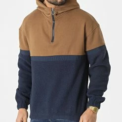 Coupon 🤩 Sweat Capuche Col Zippé Polaire Vigour Quarter Marron de Jack And Jones 🔔