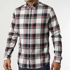 Meilleure affaire ✔️ Chemise Manches Longues Plain Logan A Carreaux Blanc Rouge Bleu Marine de Jack And Jones 🥰