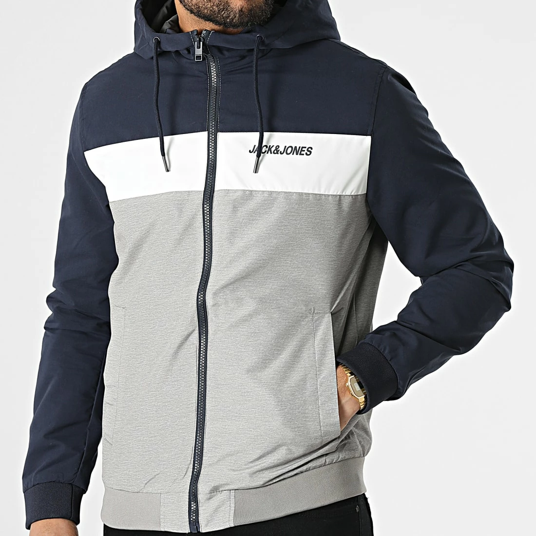 Grosses soldes 🥰 Veste Zippée Capuche Tricolore Rush Blocking Bleu Marine Gris Chiné de Jack And Jones 🎉 3 Grosses soldes 🥰 Veste Zippée Capuche Tricolore Rush Blocking Bleu Marine Gris Chiné de Jack And Jones 🎉 – Image 3