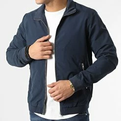 Nouveau ❤️ Veste Zippée Rush Harrington Bleu Marine de Jack And Jones 👏