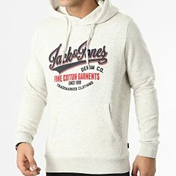 Bon marché 🛒 Sweat Capuche Logo Gris Clair Chiné de Jack And Jones 😉