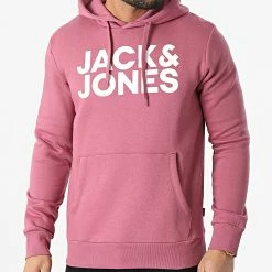 Offres 🎉 Sweat Capuche Corp Logo Bordeaux de Jack And Jones 🔔