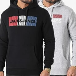 Coupon ✔️ Lot De 2 Sweat Capuche Corp Logo Gris Chiné Noir de Jack And Jones ❤️