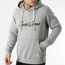 Meilleur prix 🛒 Sweat Capuche Upscale Gris Chiné de Jack And Jones ⌛