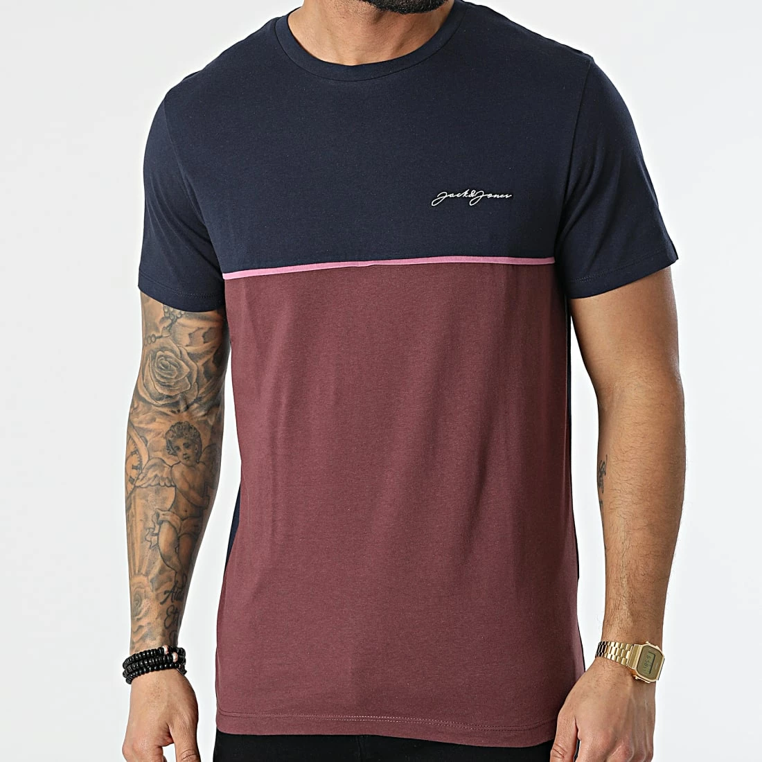 Bon marché 😍 Tee 👚 Shirt Tomorrow Bordeaux Bleu Marine de Jack And Jones 🔥 1 Bon marché 😍 Tee 👚 Shirt Tomorrow Bordeaux Bleu Marine de Jack And Jones 🔥