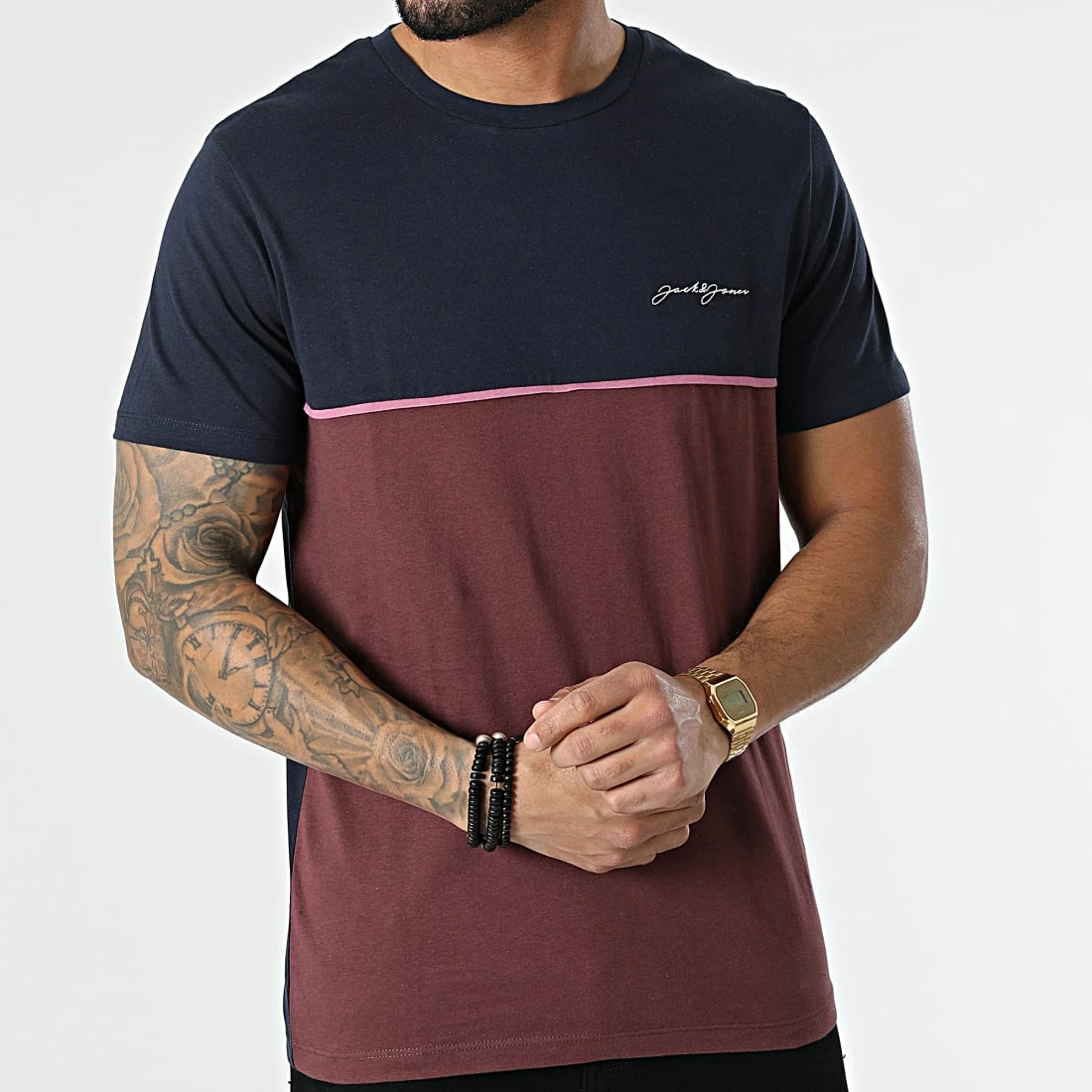 Bon marché 😍 Tee 👚 Shirt Tomorrow Bordeaux Bleu Marine de Jack And Jones 🔥 3 Bon marché 😍 Tee 👚 Shirt Tomorrow Bordeaux Bleu Marine de Jack And Jones 🔥 – Image 3