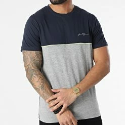 Meilleure vente 👍 Tee 👚 Shirt Tomorrow Gris Chiné Bleu Marine de Jack And Jones 🔥 -Jack And Jones Soldes jack and jones 296901 12200166 LIGHT GREY MEL 20220105T161201 03