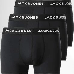 Remise ❤️ Lot De 3 Boxers Microfibre Base Noir de Jack And Jones 💯