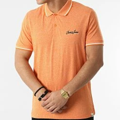 Tout neuf 🔥 Polo Manches Courtes Tons Orange Chiné de Jack And Jones 🔥 -Jack And Jones Soldes jack and jones 299084 12186778 SUN ORANGE 20220121T160256 03
