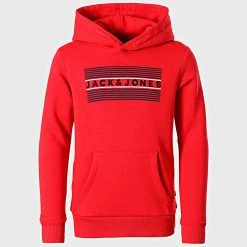 Meilleur prix 💯 Sweat Capuche Enfant Corp Logo Rouge de Jack And Jones 😀