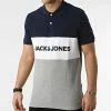 Remise ✨ Polo Manches Courtes Logo Blocking Bleu Marine Gris Chiné Blanc de Jack And Jones 😉