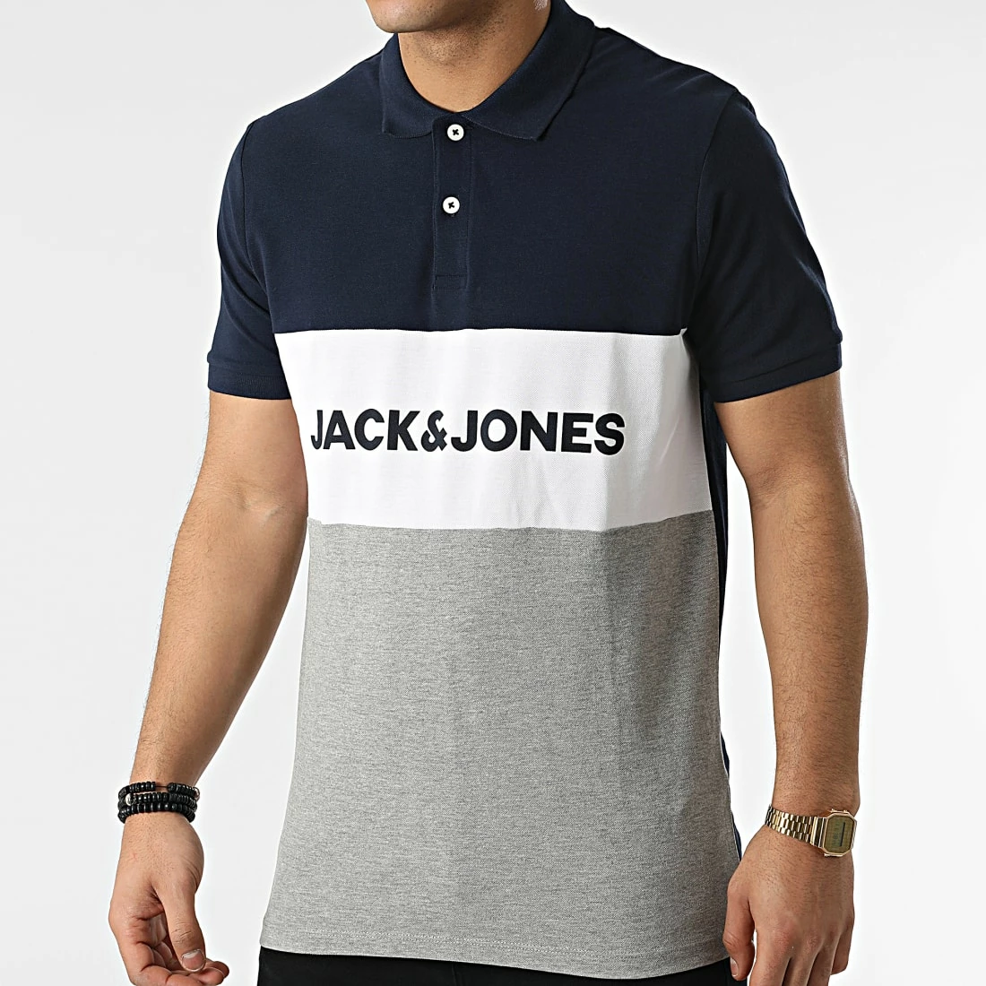 Remise ✨ Polo Manches Courtes Logo Blocking Bleu Marine Gris Chiné Blanc de Jack And Jones 😉 1 Remise ✨ Polo Manches Courtes Logo Blocking Bleu Marine Gris Chiné Blanc de Jack And Jones 😉