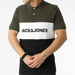Meilleure affaire 😀 Polo Manches Courtes Logo Blocking Vert Kaki Noir Blanc de Jack And Jones 🤩 -Jack And Jones Soldes jack and jones 299198 12199253 FOREST NIGHT BLACK 20220124T160701 03