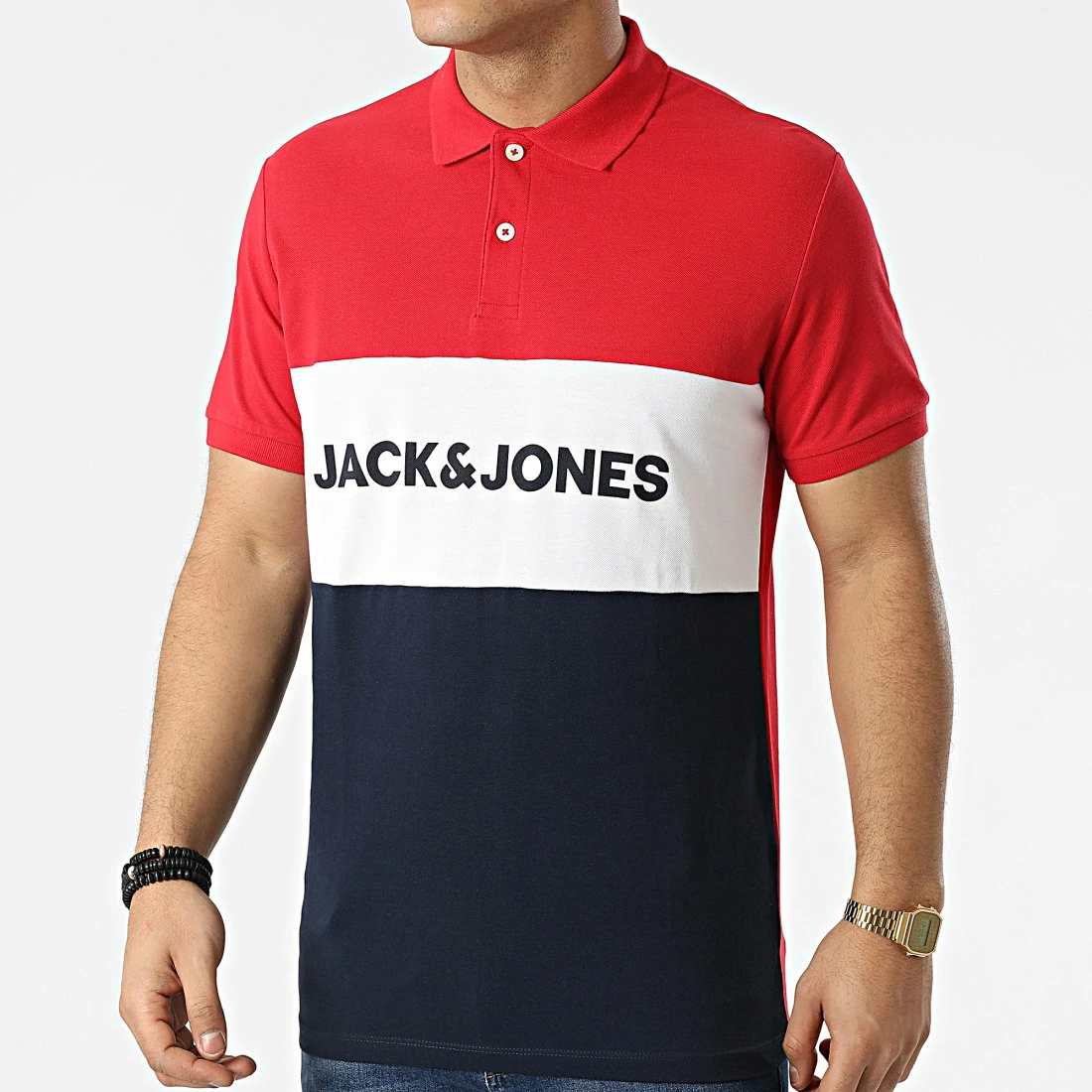 Budget 😀 Polo Manches Courtes Logo Blocking Rouge Bleu Marine Blanc de Jack And Jones ✔️ 1 Budget 😀 Polo Manches Courtes Logo Blocking Rouge Bleu Marine Blanc de Jack And Jones ✔️