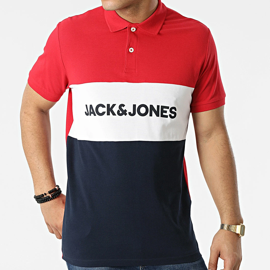 Budget 😀 Polo Manches Courtes Logo Blocking Rouge Bleu Marine Blanc de Jack And Jones ✔️ 3 Budget 😀 Polo Manches Courtes Logo Blocking Rouge Bleu Marine Blanc de Jack And Jones ✔️ – Image 3