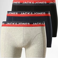Meilleure vente 😍 Lot De 3 Boxers Rewind Bleu Marine Noir Gris Chiné de Jack And Jones ⌛