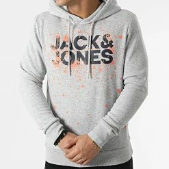 Offres 🤩 Sweat Capuche New Splash Gris Chiné de Jack And Jones ✔️ -Jack And Jones Soldes jack and jones 299554 12200462 LGM FRONT 20220125T161037 03