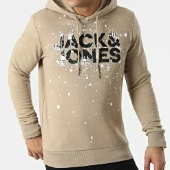 Tout neuf ❤️ Sweat Capuche New Splash Beige de Jack And Jones 💯 -Jack And Jones Soldes jack and jones 299556 12200462 CROCKERY FRONT 20220125T162107 03