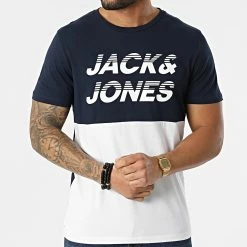 Le moins cher ⌛ Tee 👕 Shirt Break Blanc Bleu Marine de Jack And Jones ✨ -Jack And Jones Soldes jack and jones 299606 12200211 NAVY BLAZER STANDARD F 20220126T155832 03
