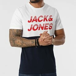 Promo 🎉 Tee 👚 Shirt Break Bleu Marine Blanc de Jack And Jones 🌟 -Jack And Jones Soldes jack and jones 299607 12200211 WHITE STANDARD F 20220126T155747 03