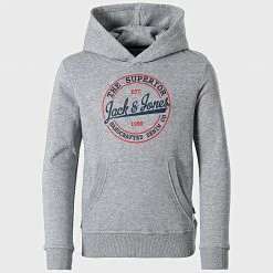 Meilleur prix 🧨 Sweat Capuche Enfant Brat Gris Chiné de Jack And Jones 🤩