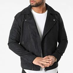 Meilleur prix 😍 Veste Zippée Suédine Nolan Noir de Jack And Jones 😍 -Jack And Jones Soldes jack and jones 300351 12185005 BLACK FAKE SUEDE 20220203T155923 03
