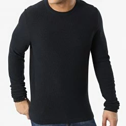 Remise 🔔 Pull En Maille Gustav Bleu Marine Chiné de Jack And Jones ⌛ -Jack And Jones Soldes jack and jones 300826 12201706 BLACK TWISTED W 20220203T155707 03